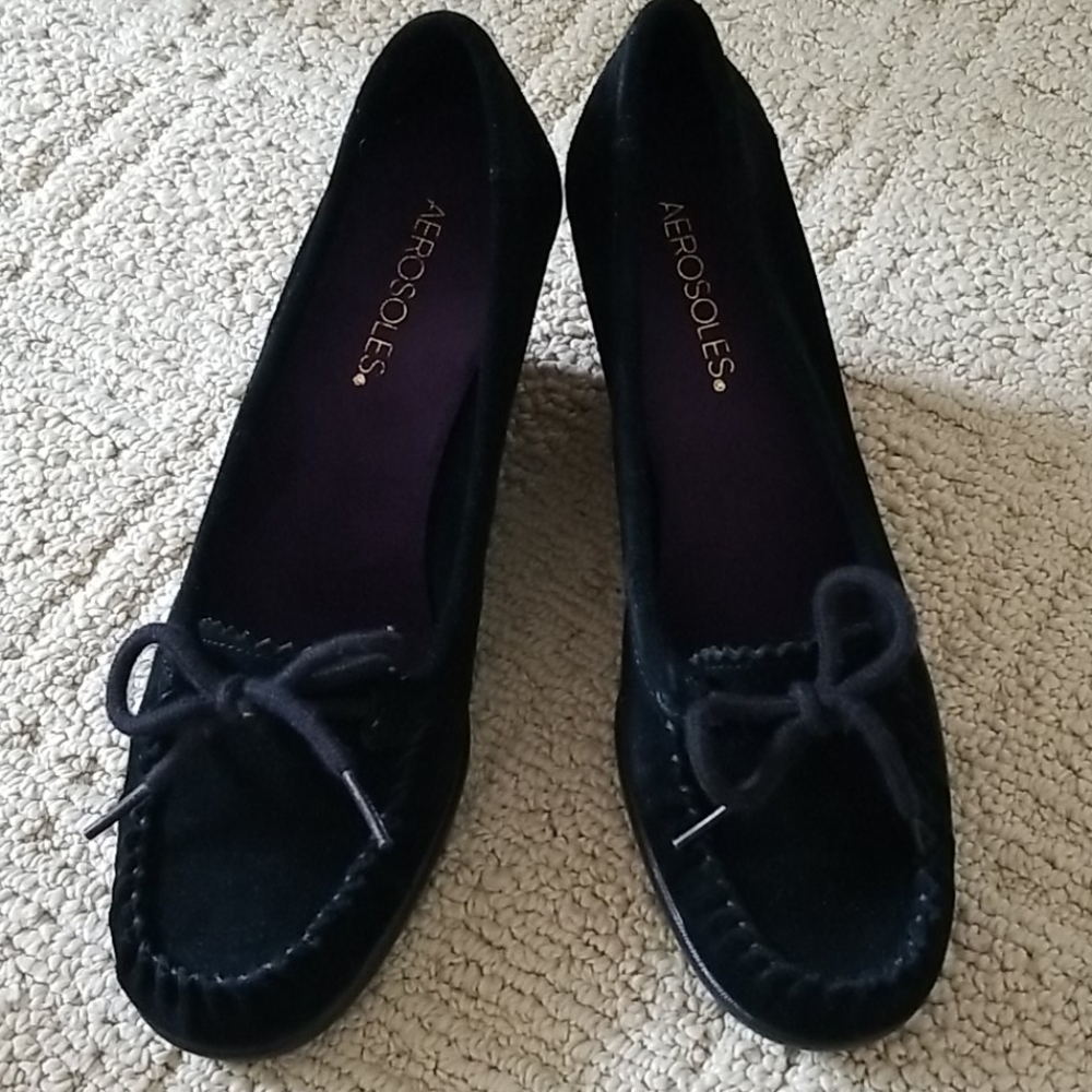 Black suede wedges Aerosoles almost new